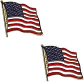 Set van 2x stuks broches/speldjes Pin Vlag USA/Amerika - Amerikaanse feestartikelen - Verkleed pins
