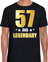 57 and legendary verjaardag cadeau t-shirt / shirt - zwart - gouden en witte letters - voor heren - 57 jaar verjaardag kado shirt / outfit L