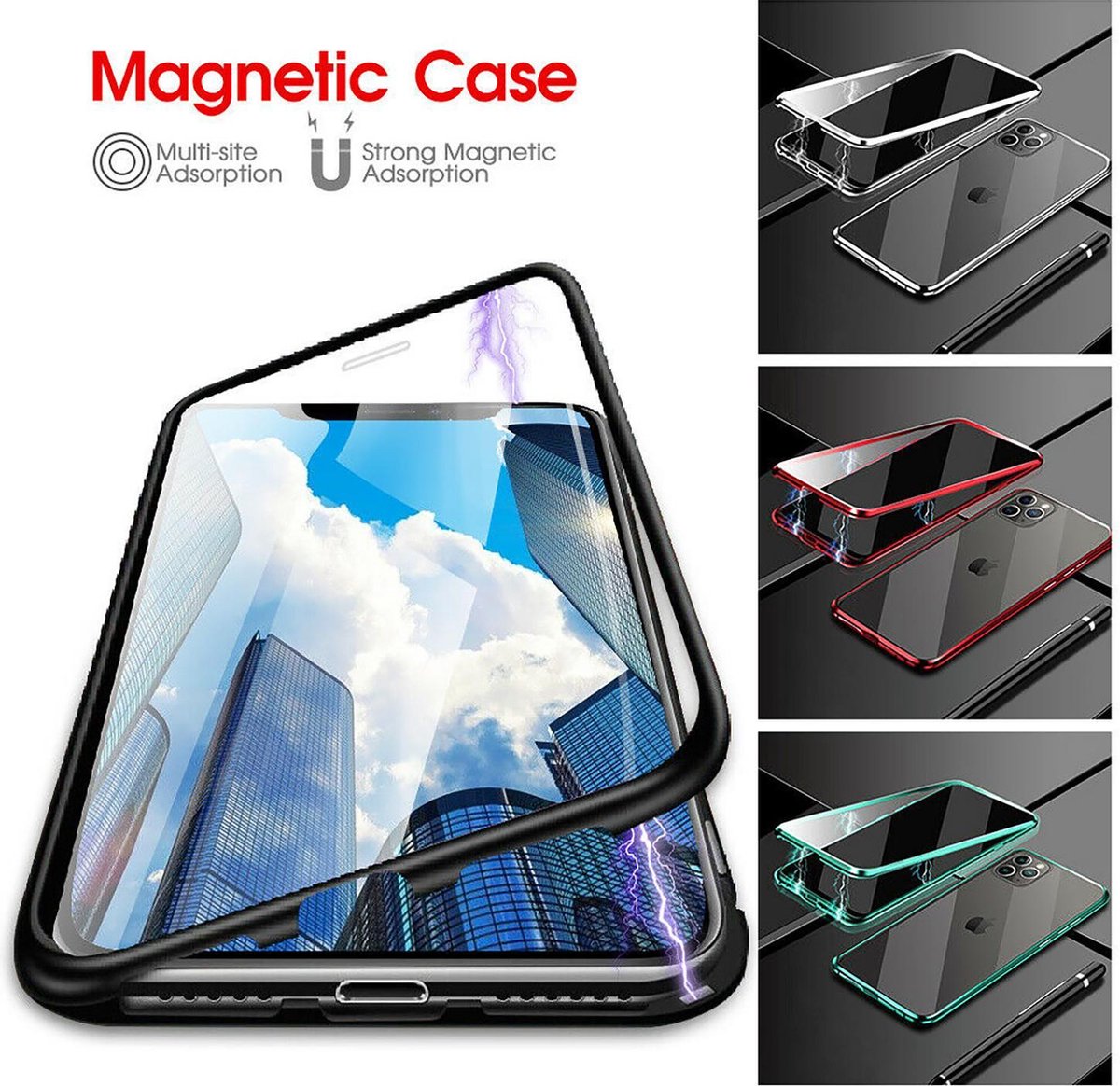 LitaLife Apple iPhone 11 Pro Magnetic hoesje Zwart 360 graden hoesje - 2 in 1 gehard glas voor + achter - Magnetisch hoesje