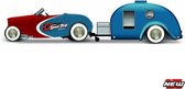 Maisto Ford ROADSTER 1932 + TRAVELER TRAILER rood/blauw schaalmodel 1:64