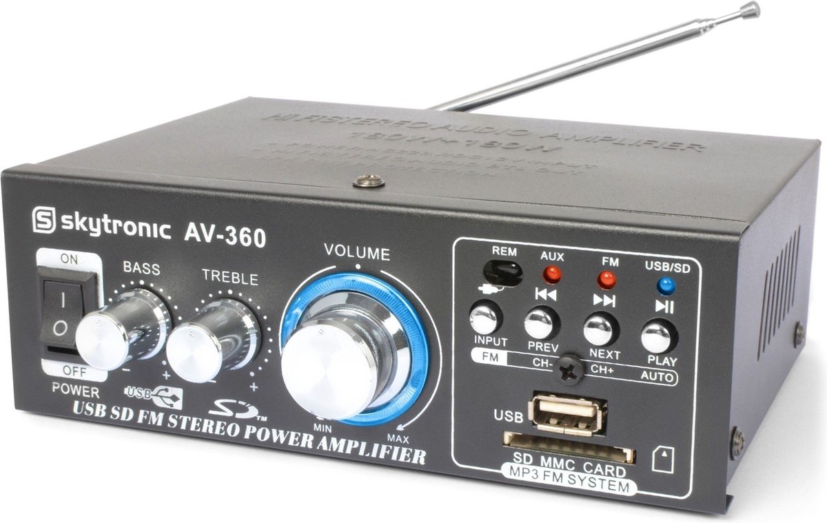 Amplificateur compact - Amplificateur SkyTronic AV-360 2x 40W avec lecteur  MP3, radio... | bol.com