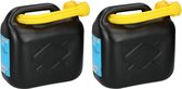 2x stuks jerrycans / benzinetanks 20 liter zwart met trechter - Voor diesel en benzine - Brandstof jerrycans/benzinetanks