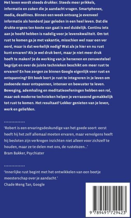 Achterkant van het boek 'Rust' met tekst en een barcode.