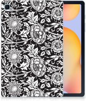 Tablethoes Geschikt voor Samsung Galaxy Tab S6 Lite | Tab S6 Lite 2022 Siliconen Back Case Zwart Bloemen met doorzichte zijkanten