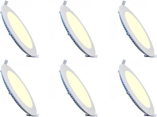 LED Downlight Slim 6 Pack - Inbouw Rond 18W - Warm Wit 2700K - Mat Wit Aluminium - Ø225mm