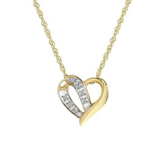Lucardi Dames Ketting hanger hart diamant 0,03ct - 14 karaat goud - Ketting - Cadeau - 45 cm - Geelgoud