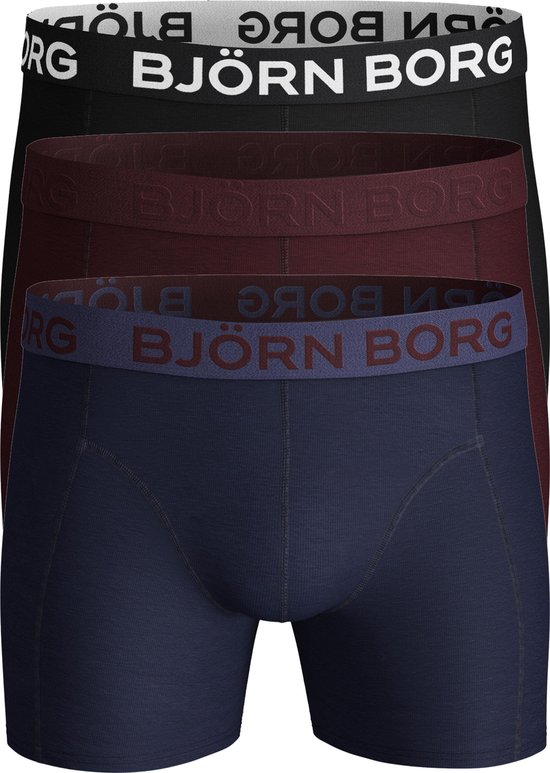 Boxer en Cotton Björn Borg - pack de 3 noir - bordeaux rouge et bleu - Taille S