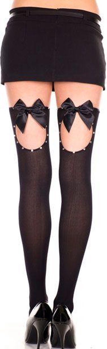Goedkoopste Zwarte kous met open detail en zwarte strik - O/S