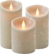 Set van 3x stuks Taupe bruine Led kaarsen met bewegende vlam - Sfeer stompkaarsen voor binnen