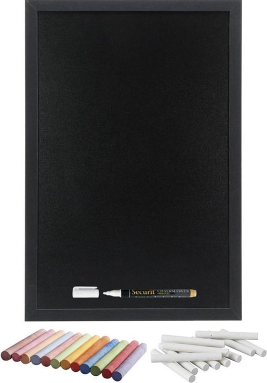 Tableau noir / tableau noir 40 x 60 cm avec craies 12x blanc et 12x couleur  - Tableaux