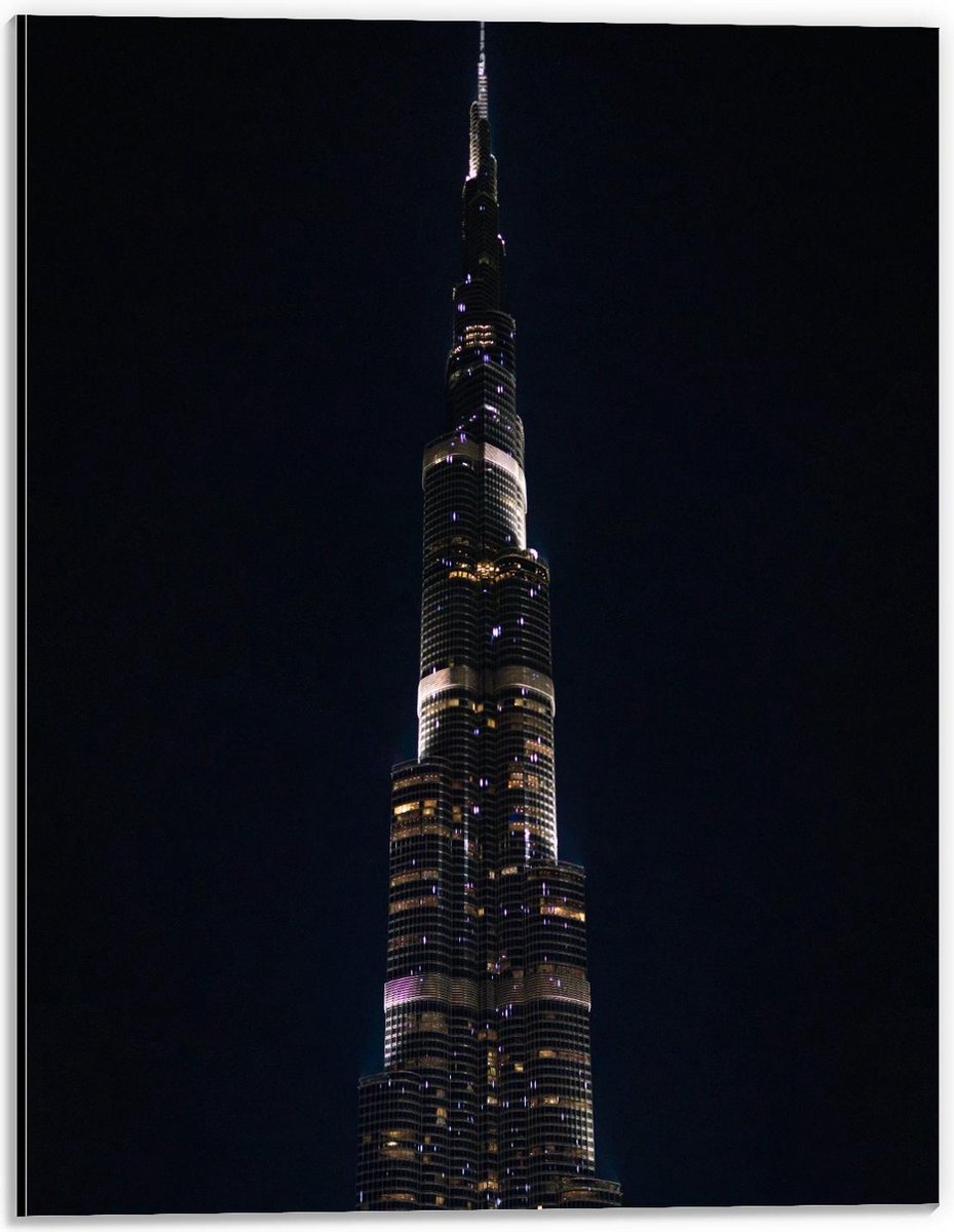 Dibond - Dubai Fontein in het Donker - 30x40cm Foto op Aluminium (Met Ophangsysteem)