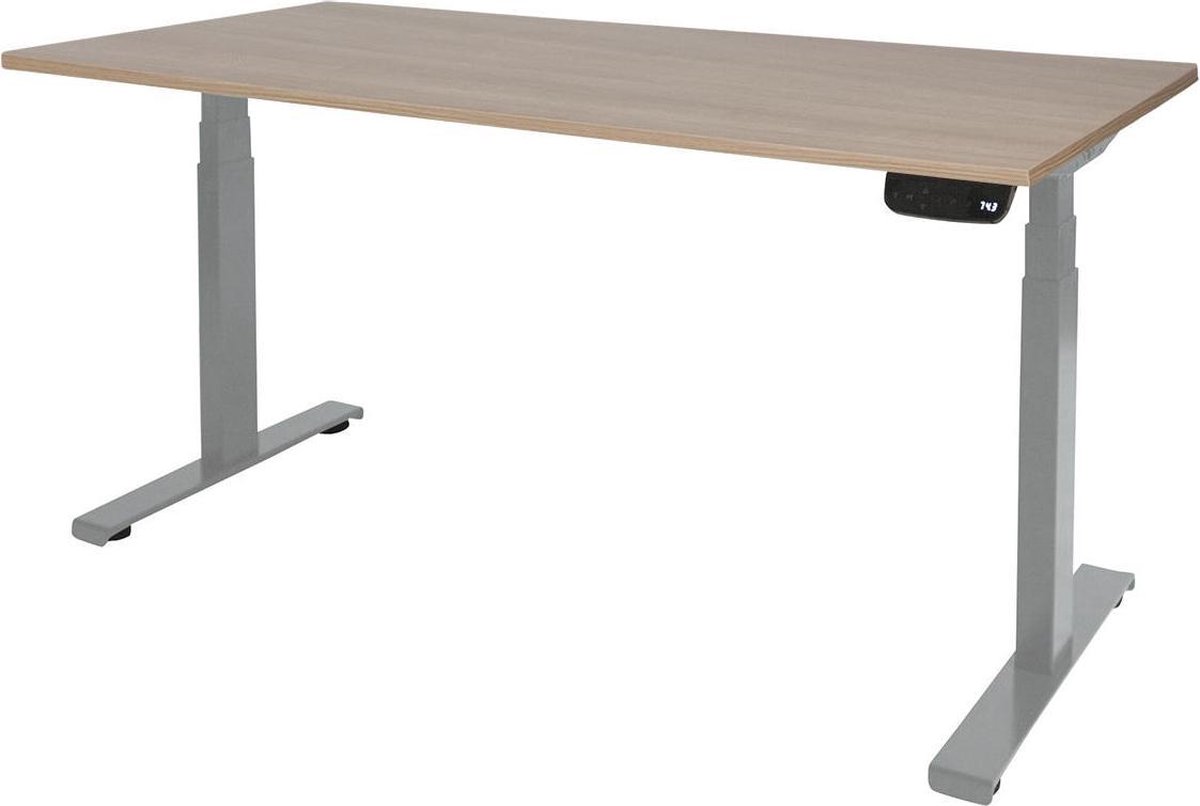 RoomForTheNew Bureau Heathrow plus-Desk - Zit sta Bureau - Zit sta Bureau Elektrisch - Gaming Bureau - Game Bureau - Verstelbaar Bureau - standing Desk--Havana blad-Aluminium  onderstel- 140x80