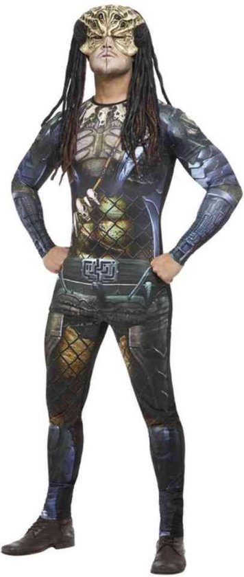 Smiffy's - Predator Kostuum - Mythische Strijder Uit De Ruimte - Man - Blauw, Zwart - Large - Halloween - Verkleedkleding
