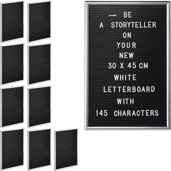 Relaxdays 10x letterbord 30x45 - decoratie - letter board - bord voor letters - zilver