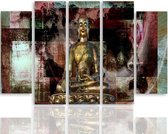 Schilderij , Boeddha voor abstracte vlakken , multikleur , 4 maten , 5 luik , wanddecoratie , Premium print , XXL