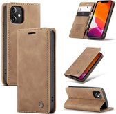 CaseMe - iPhone 12 hoesje - Wallet Book Case - Magneetsluiting - Bruin