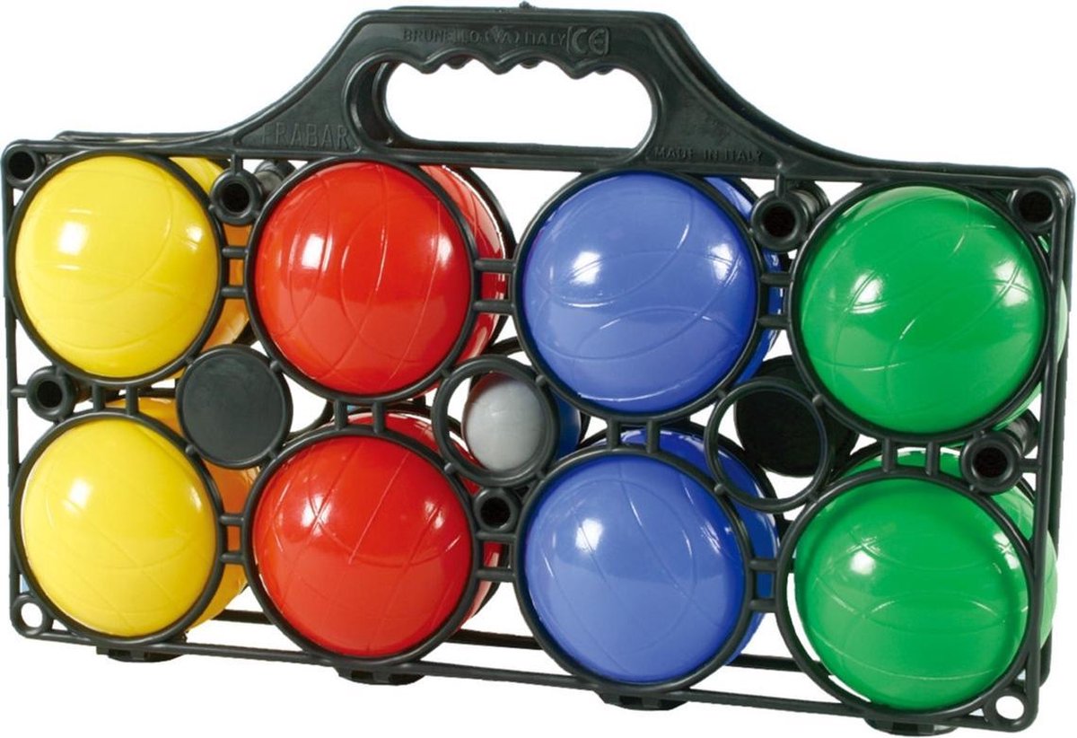 Jeu de boules set 8 gekleurde ballen/1 but in draagtas - Kaatsbal - Petanque - Cochonnette - Boulen - Sportief/actief buitenspeelgoed - Merkloos