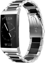 Stalen Smartwatch bandje - Geschikt voor  Fitbit Charge 3 stalen bandje - zilver/zwart - Horlogeband / Polsband / Armband