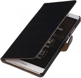 Croco Bookstyle Wallet Case Hoes voor Huawei P8 Max Zwart