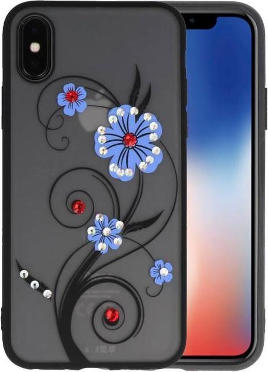Diamant Lelies Hoesjes Cases - Hoesje Geschikt voor iPhone X Blauw