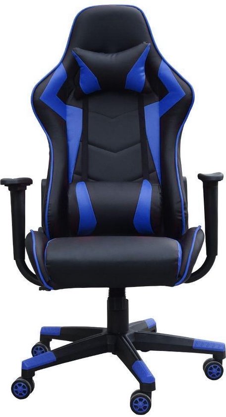 Game Stoel - Gaming Stoel - Gaming Chair - Blauw - Bureaustoel Met Nekkussen & Verstelbaar Rugkussen - Instelbare Zithoogte - Gamestoel Lewis