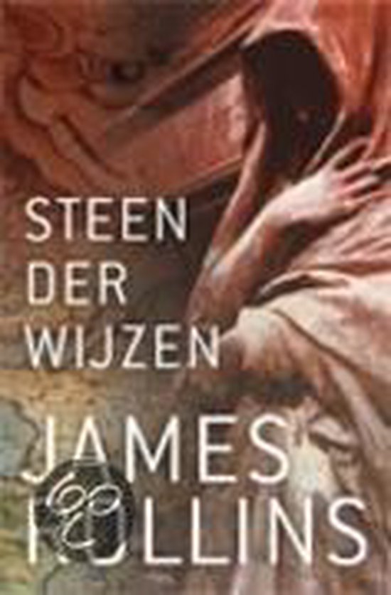 Boekhoes met de tekst 'Steen der Wijzen' en 'James Rollins'. Een figuur in een kap is zichtbaar.