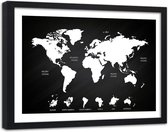 Foto in frame , Wereld in Zwart wit , Wereldkaart , 120x80cm , wanddecoratie , Premium print