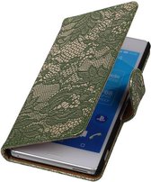 Wicked Narwal | Lace bookstyle / book case/ wallet case Hoes voor sony Xperia M4 Aqua Donker Groen