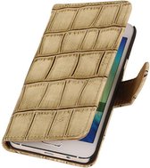 Wicked Narwal | Glans Croco bookstyle / book case/ wallet case Hoes voor Samsung galaxy a3 2015 Beige