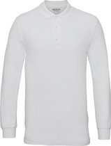 Gildan Heren Lange Mouw Dubbel Piqué Katoenen Poloshirt (Wit)
