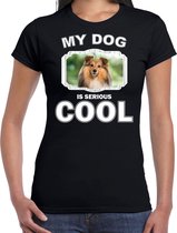 Sheltie honden t-shirt my dog is serious cool zwart - dames - Shelties liefhebber cadeau shirt S