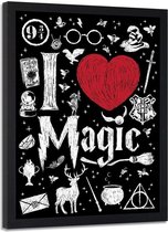 Foto in frame ,I love magic , Harry potter , 70x100cm , wit rood zwart , wanddecoratie , Premium Print