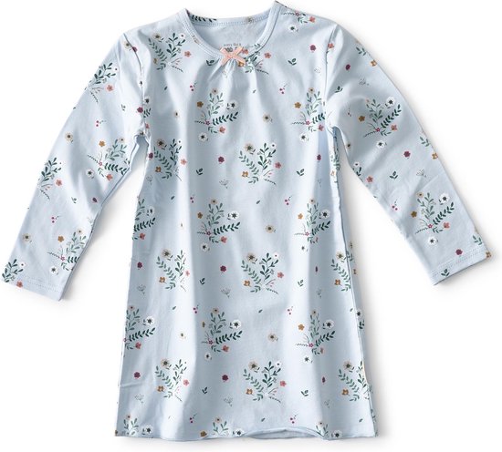 bol.com | Little Label - meisjes nachthemd - bio katoen - flower blue -  maat 92