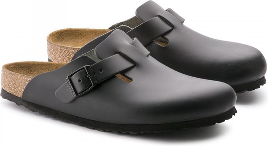 Birkenstock Boston Narrow Leer Pantoffels - Zwart