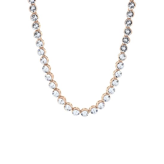 Lucardi Dames Zilveren collier rose met kristal wit - Echt Zilver - Ketting - Cadeau - 45 cm - Rosékleurig