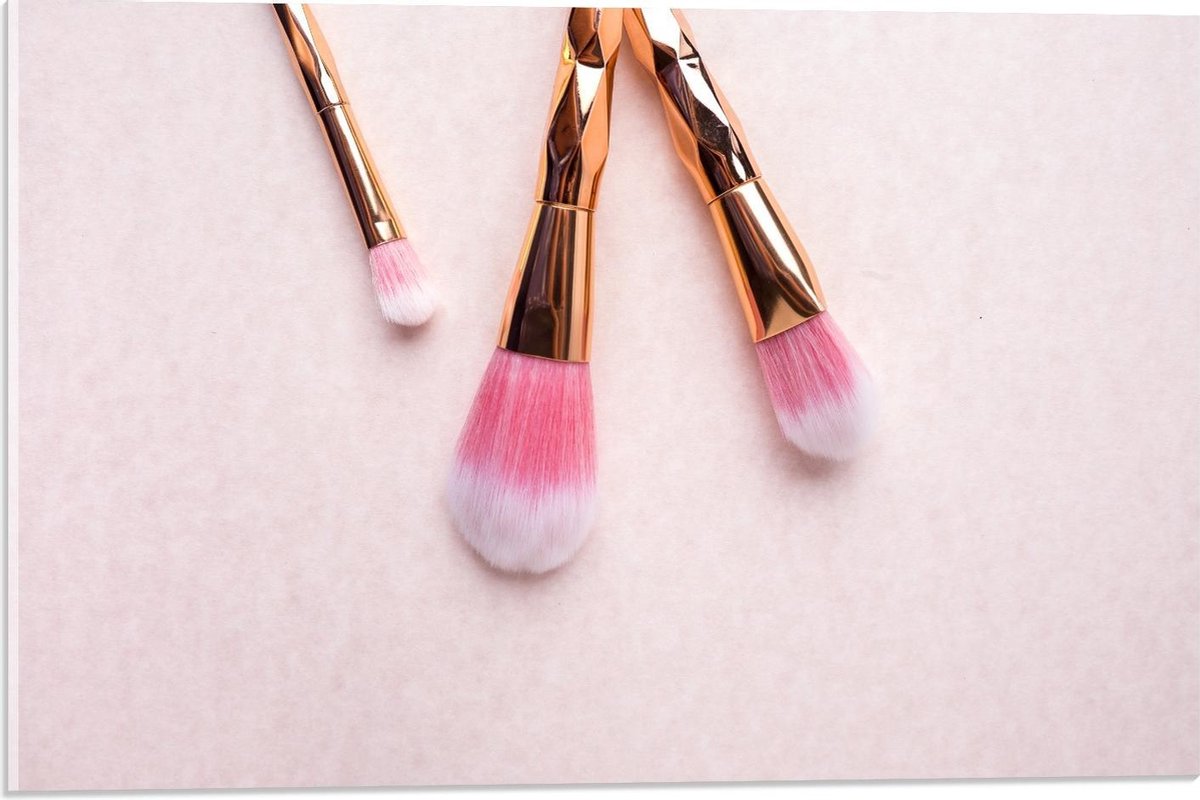 Acrylglas - Goud met Roze Make-up Kwasten - 60x40cm Foto op Acrylglas (Met Ophangsysteem)