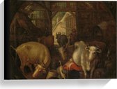 Canvas  - Oude meesters - Koeien in stal; Heksen in de hoeken, Roelant Savery - 40x30cm Foto op Canvas Schilderij (Wanddecoratie op Canvas)