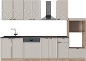 Vicco Fame- Line Meuble de cuisine complet – 300 cm avec meuble haut, lavabo Grijs anthracite/beige/chêne doré