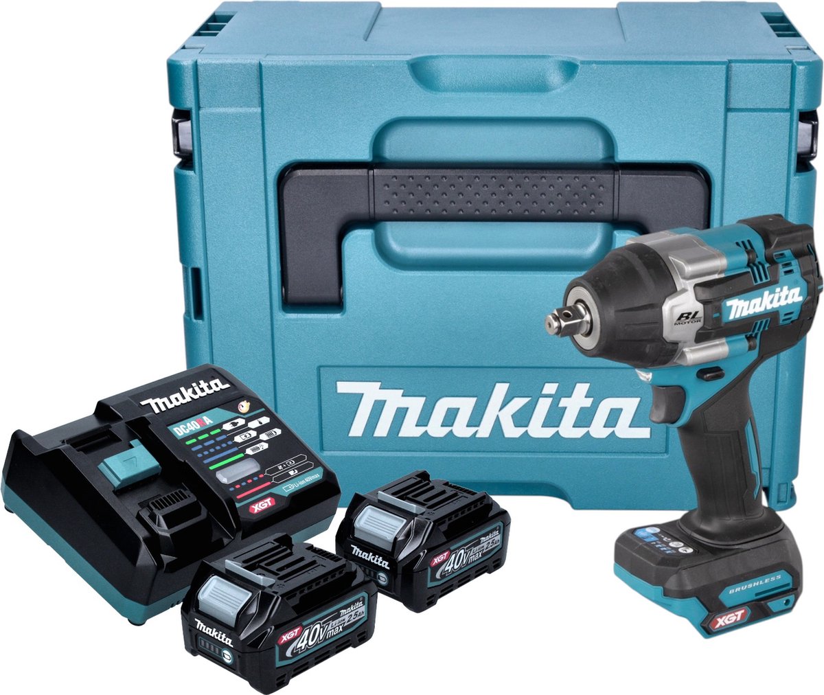Makita TW 007 GD201 Accu-slagmoersleutel 40 V max. 760 Nm 1/2'' borstelloos + 2x oplaadbare accu 2,5 Ah + lader + Makpac