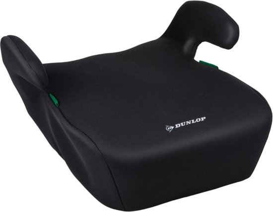 Zwarte Dunlop zitverhoger voor autostoel met groene accenten.