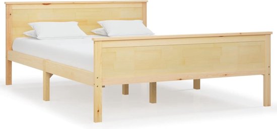 The Living Store Cadre de lit en bois de pin massif 140x200 cm - Cadre de lit - Encadrements de lit - Cadre de lit en bois - Lit - Sommier - Meubles de couchage - Lit double - Cadres de lit en bois - Encadrements de lit - Sommiers - Lits de Sommiers