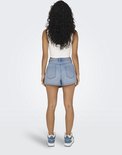 Achterkant model in lichtblauwe denim skort.