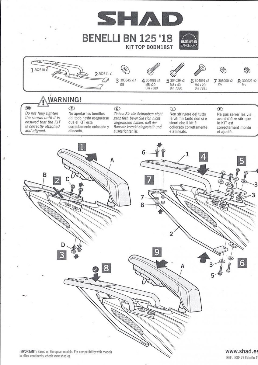 Shad Benelli Bn 125 Topkoffer Achtermontage Zwart