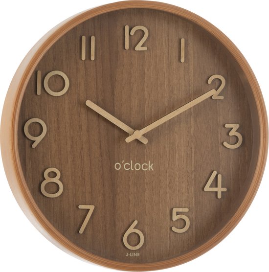 J-Line Horloge Murale Contreplaque/Mdf Naturel Fonce Small