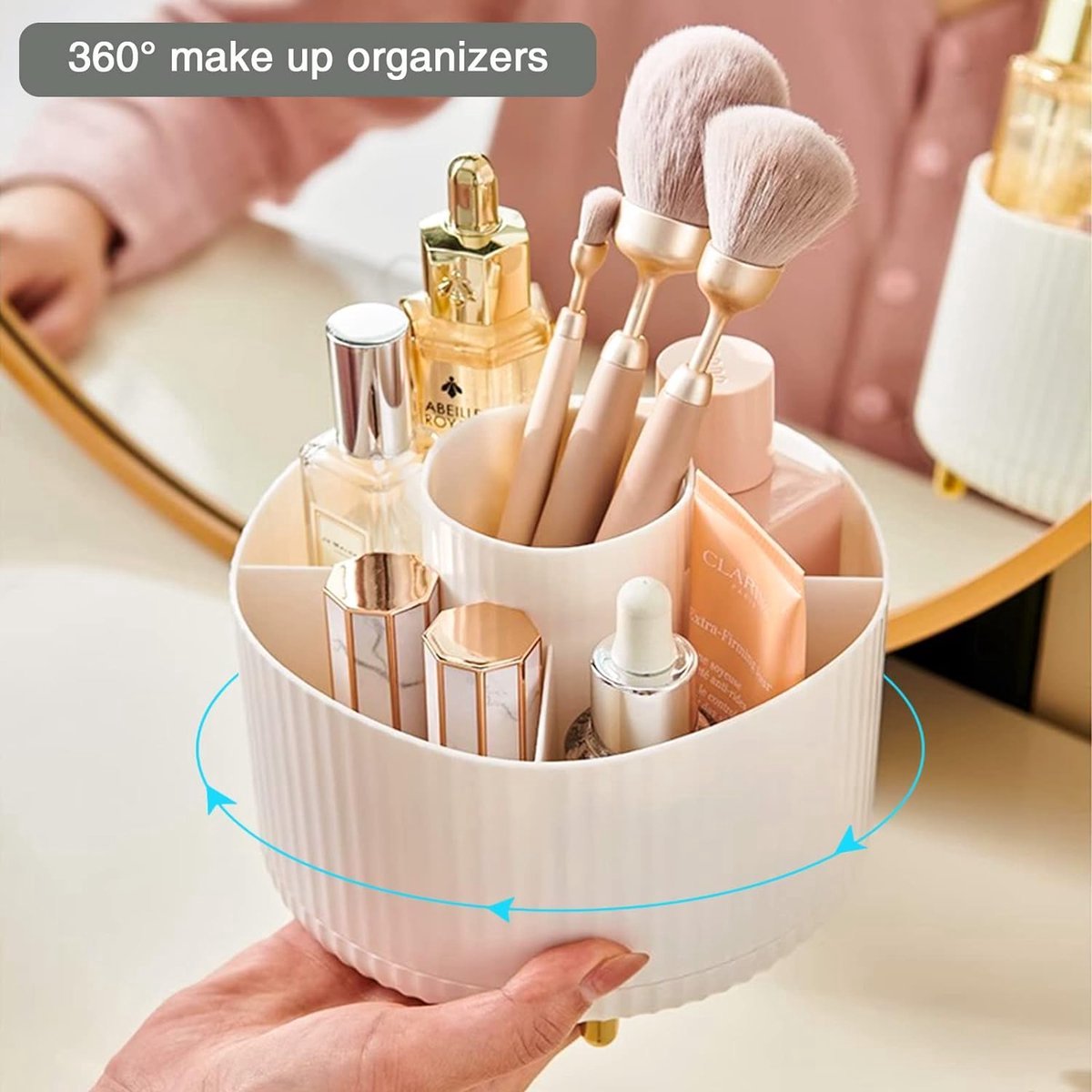 Make-up organizer, 360 draaibare kwastenorganizer, multifunctionele cosmetica-opbergdoos, cosmetische opbergdoos voor kamerdecoratie, kaptafels, slaapkamers, badkamers