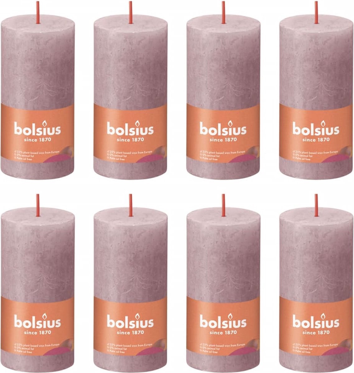 Bolsius Stompkaarsen Shine 8 st rustiek 100x50 mm ash rose