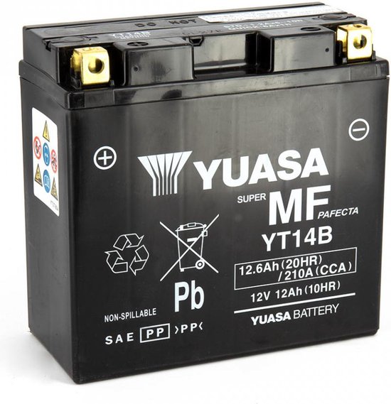 Yuasa SLA-accu voor Yamaha 1300 FJR ABS motorfiets 2003 tot 2005 YT14B SLA / 12V 12,6Ah nieuw