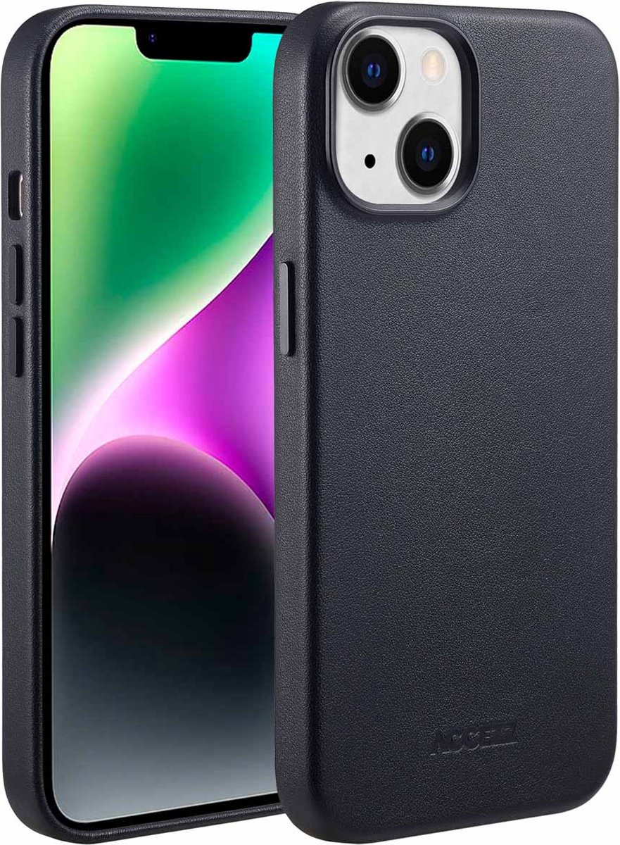 Accezz Hoesje Geschikt voor iPhone 14 Hoesje - Accezz Geschikt voor MagSafe Leather Backcover - zwart