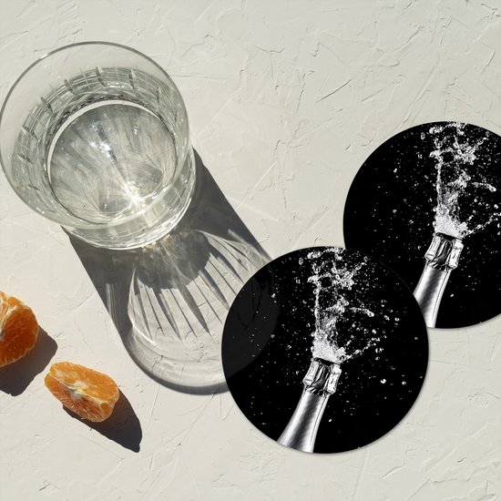 Dessous de verre Champagne - Noir - Éclaboussures - Éclatement - 10x10 cm - 6 morceaux - Sous pour Verres et Tasses