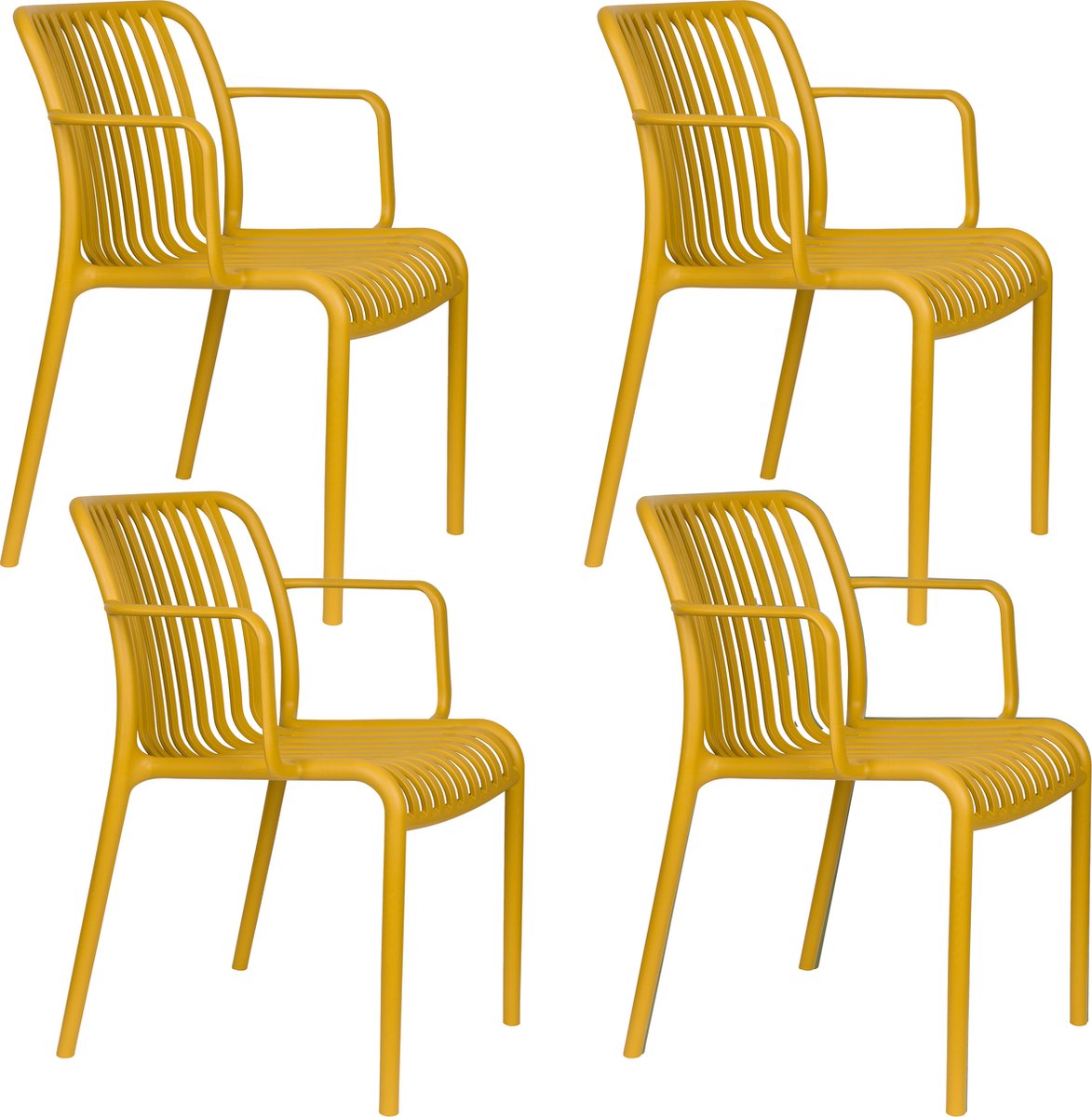 Housecraft Living Mante Tuinstoel Armleuning Kunststof Geel - Set van 4
